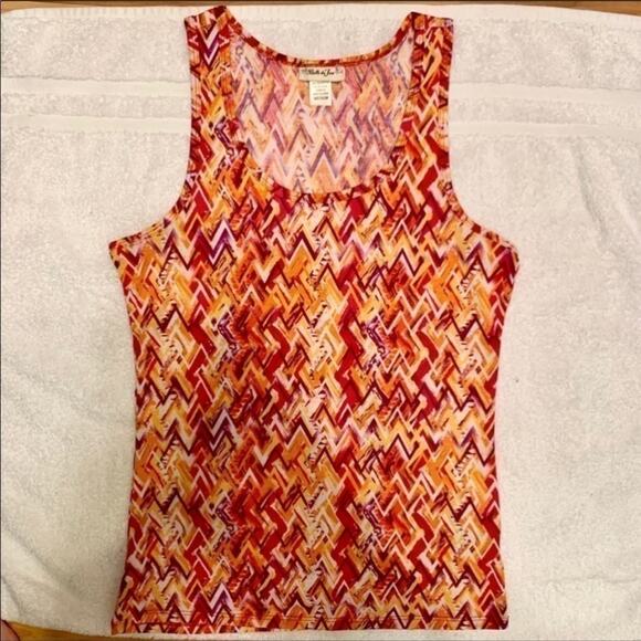 BELLE DU JOUR Citrus Orange White Chevron Tank Size Medium - Picture 4 of 8